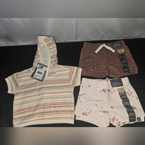 Modern Moments Striped Short Sleeve Hoodie, Floral Shorts, Solid Color Shorts